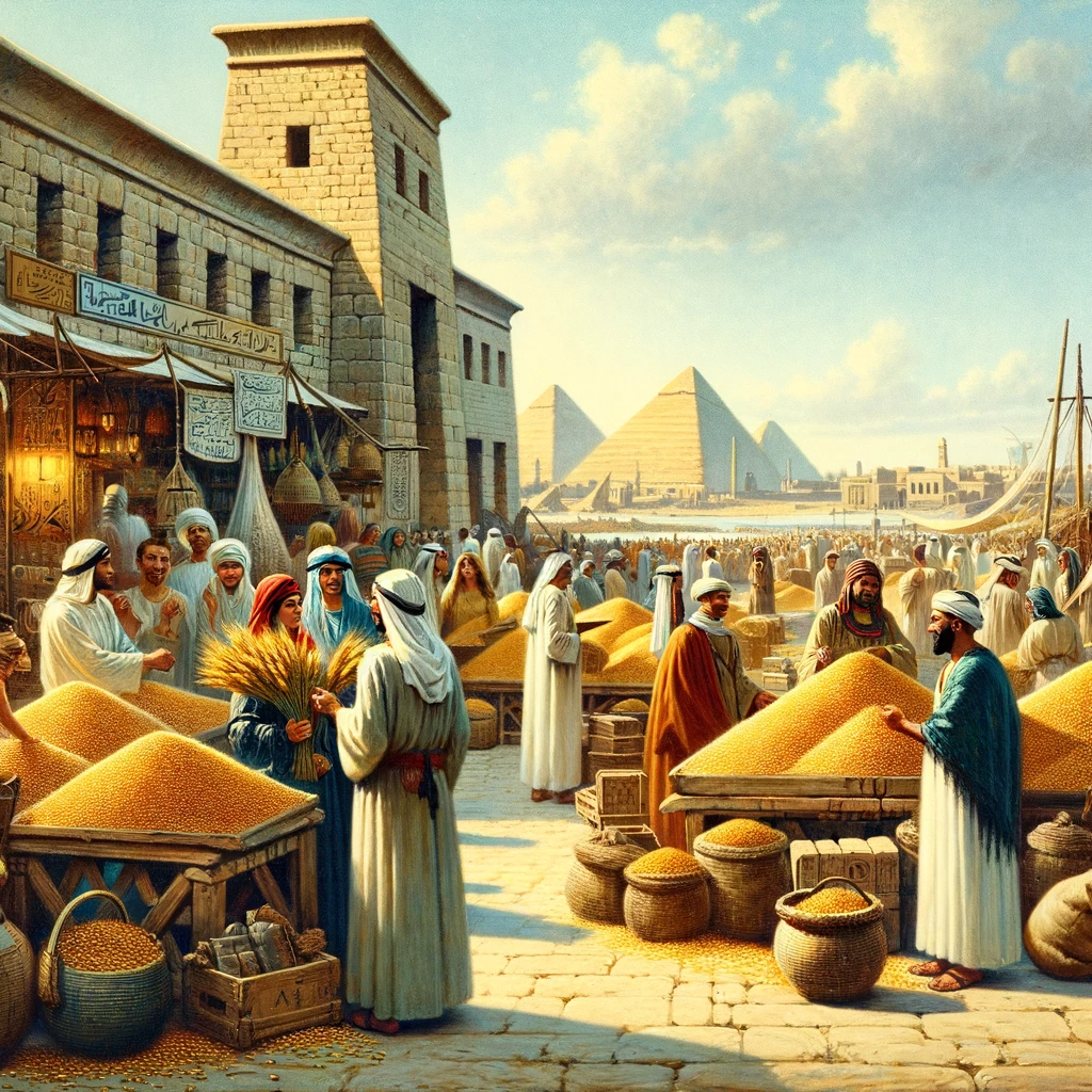 Traditioneller ägyptischer Marktplatz mit Handel von Weizen vor den PyramidenWeizenpreise Matif Ägypten Weizenkauf EU Exportzahlen März-KC-Weizen