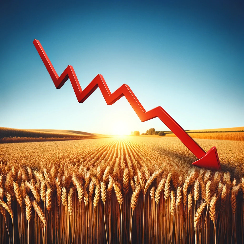 Weizenfeld mit abfallendem Preistrend-Graphen