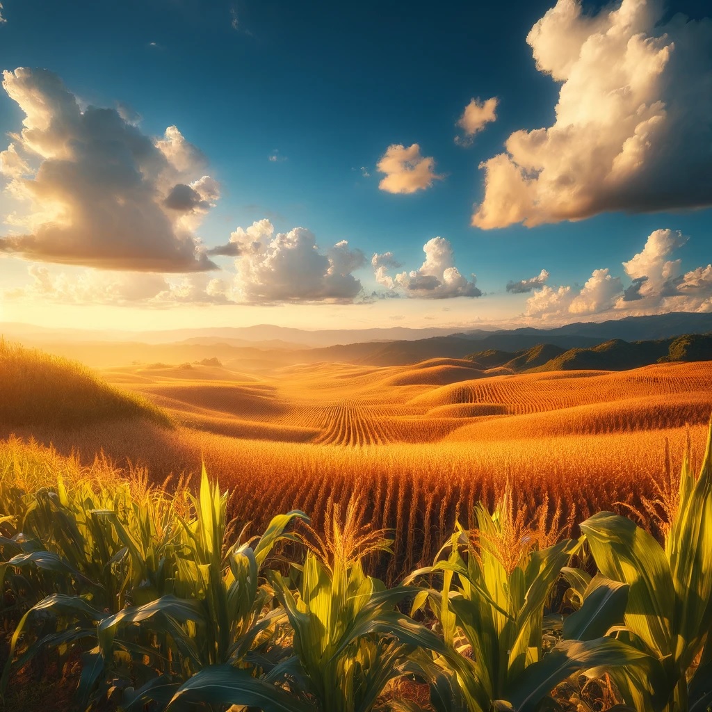Sonnenuntergang über einem Weizenfeld, das die Preisschwankungen im Agrarsektor widerspiegelt. Weizenpreis, Agrarrohstoffe, Exportprobleme, Russland
