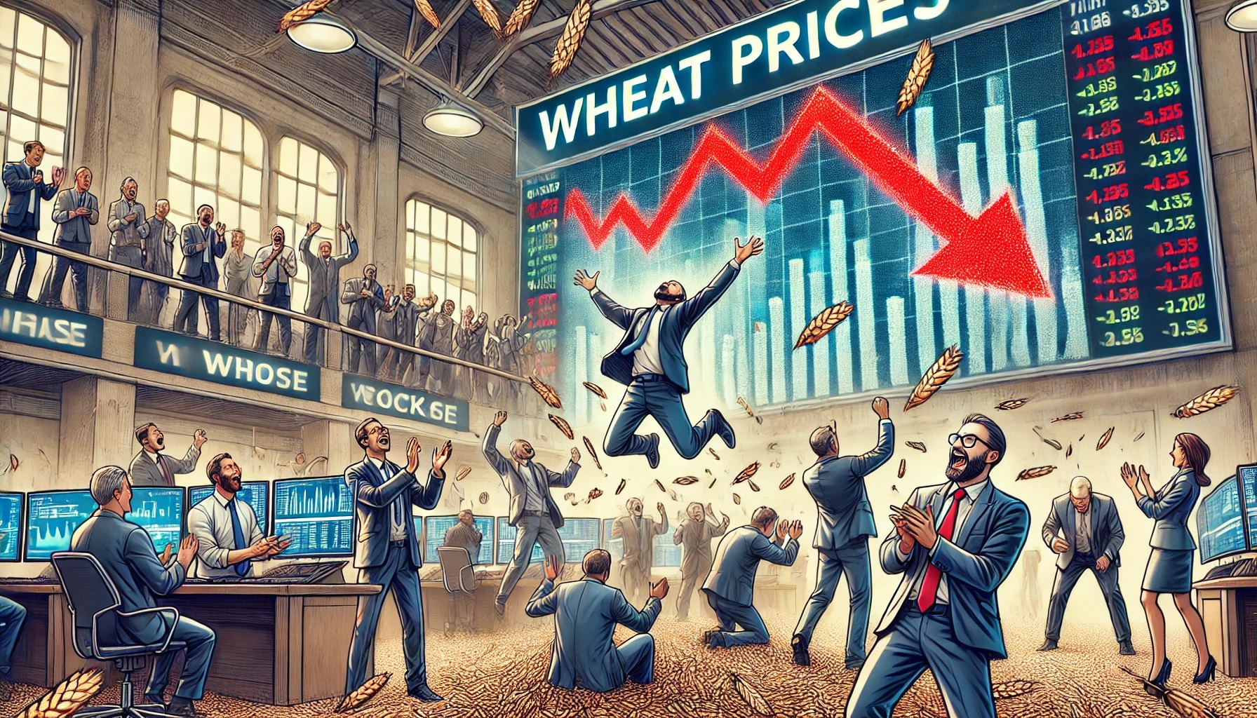 Broker reagieren auf den fallenden Weizenpreis an der Börse. HRW-Weizen US-Mais Futures-Märkte Internationale Getreiderat