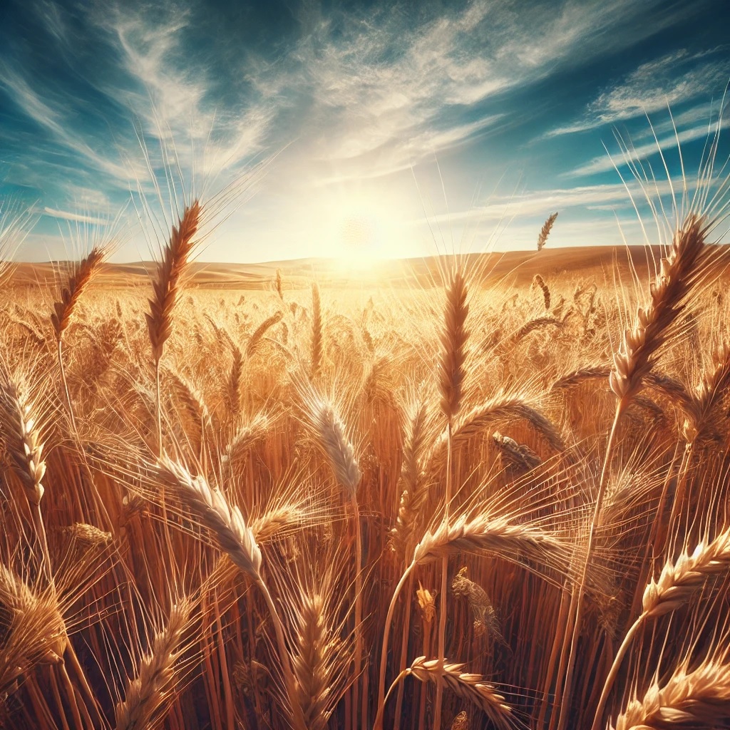 Weizenfeld bei Sonnenuntergang mit klarem Himmel, das aktuelle Marktbedingungen symbolisiert.