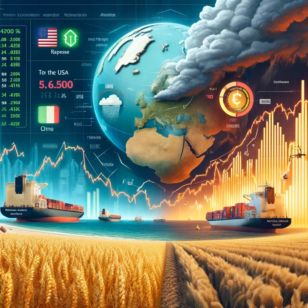 Grafische Darstellung der globalen Weizenmärkte mit Fokus auf Konkurrenz, Wetterbedingungen und Preisentwicklung. Weizenpreis Konkurrenz Russland Frankreich